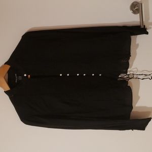 Lucky Brand blk cotton button up lace shirt long sleeve pearlescent button L